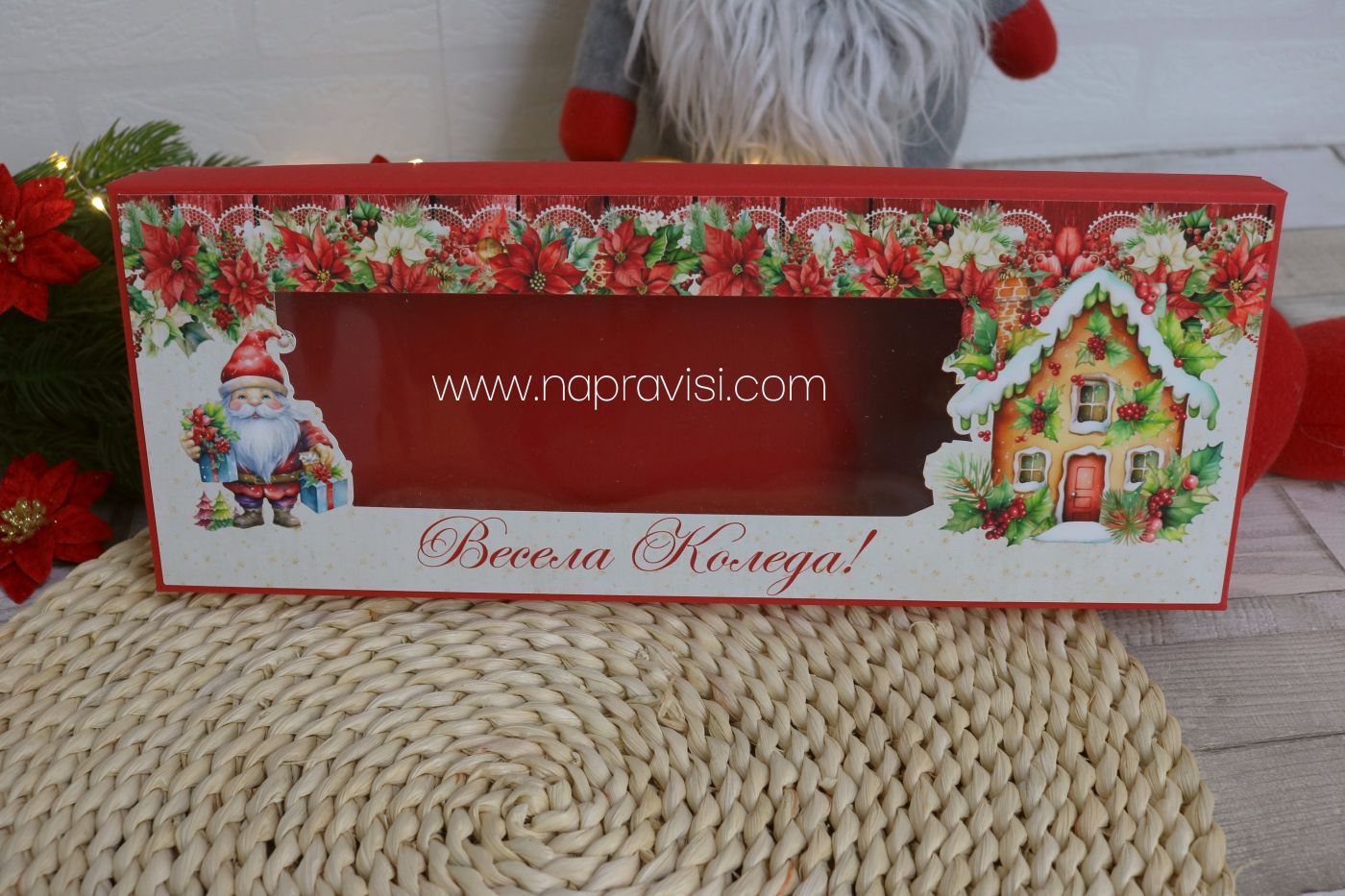 Червена кутия 32х12х4см Коледа 